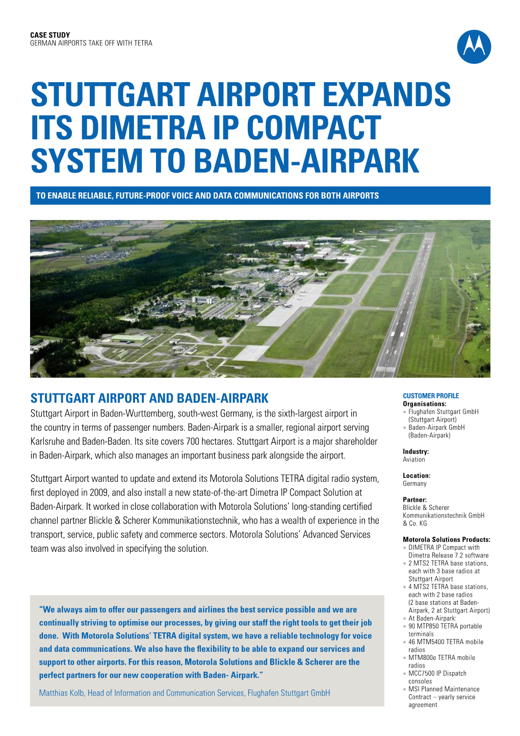 Stuttgart Airport Expands Its Dimetra Ip Compact System to Baden-Airpark