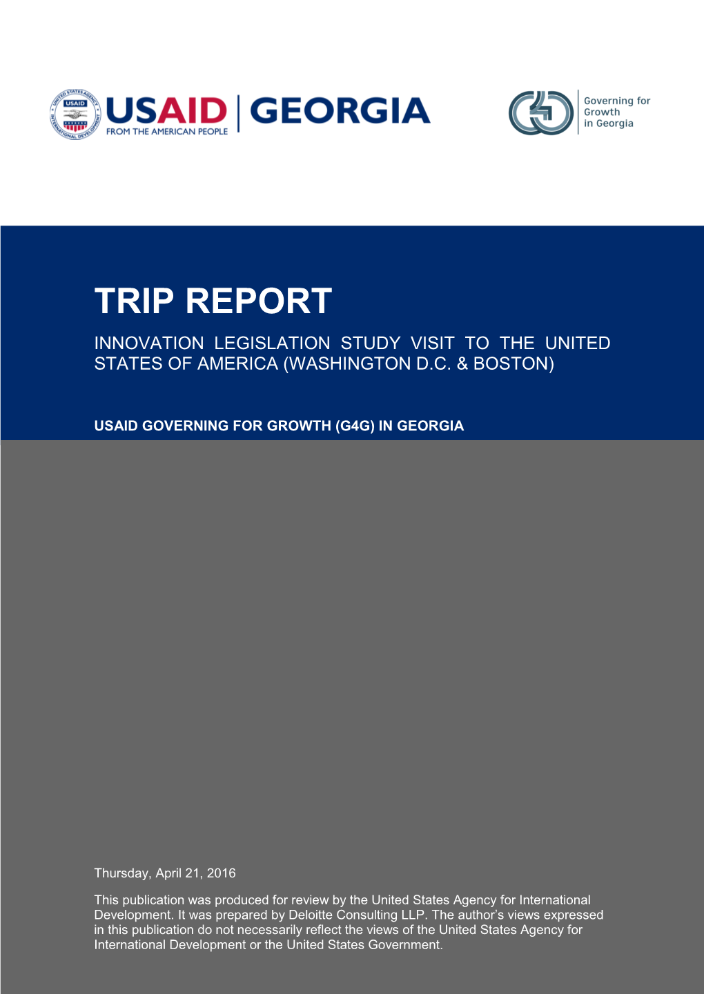 Trip Report Innovation Legislation Study Visit to the United States of America (Washington D.C