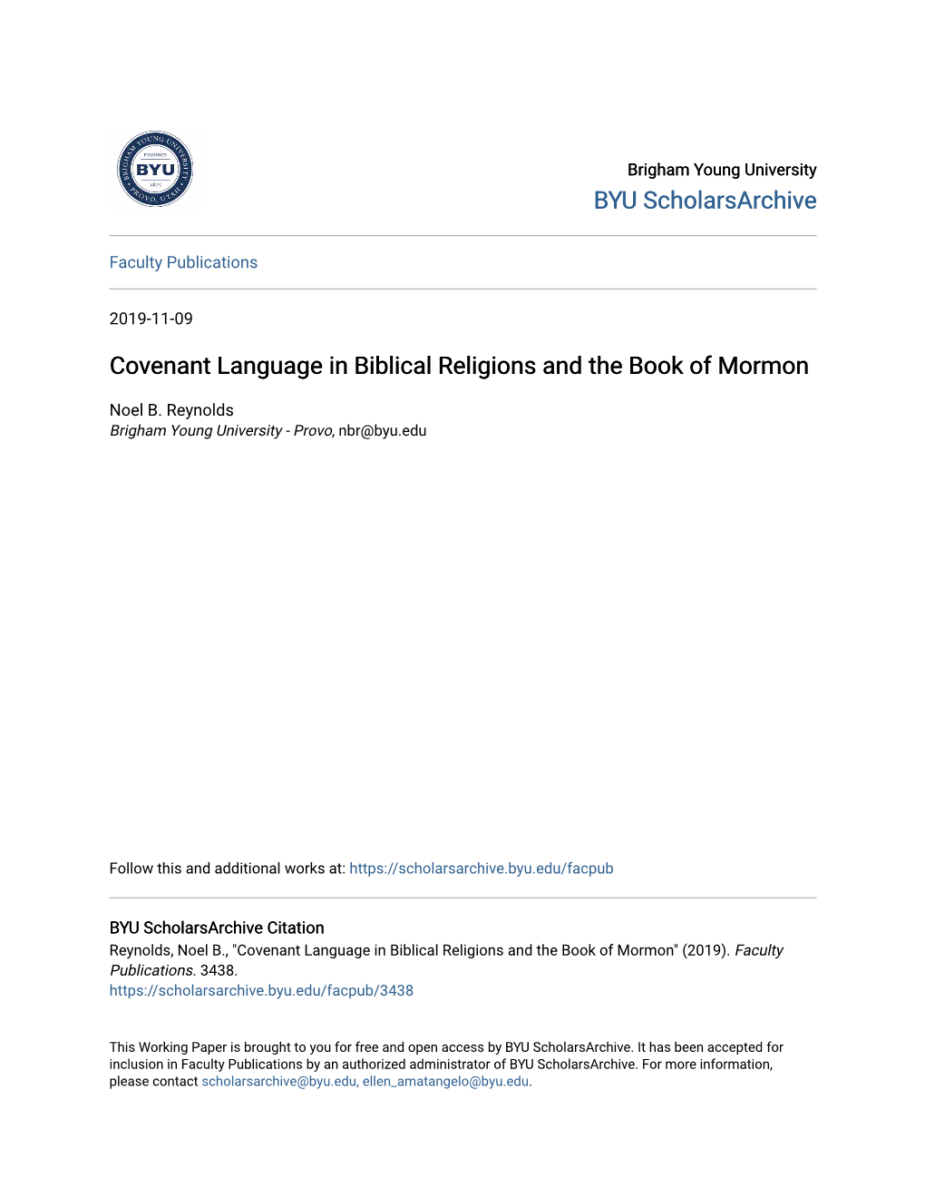 Covenant Language in Biblical Religions and the Book of Mormon