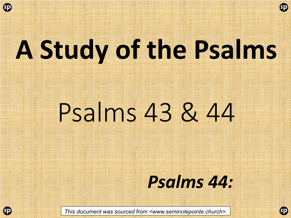 A Study of the Psalms Psalm 1