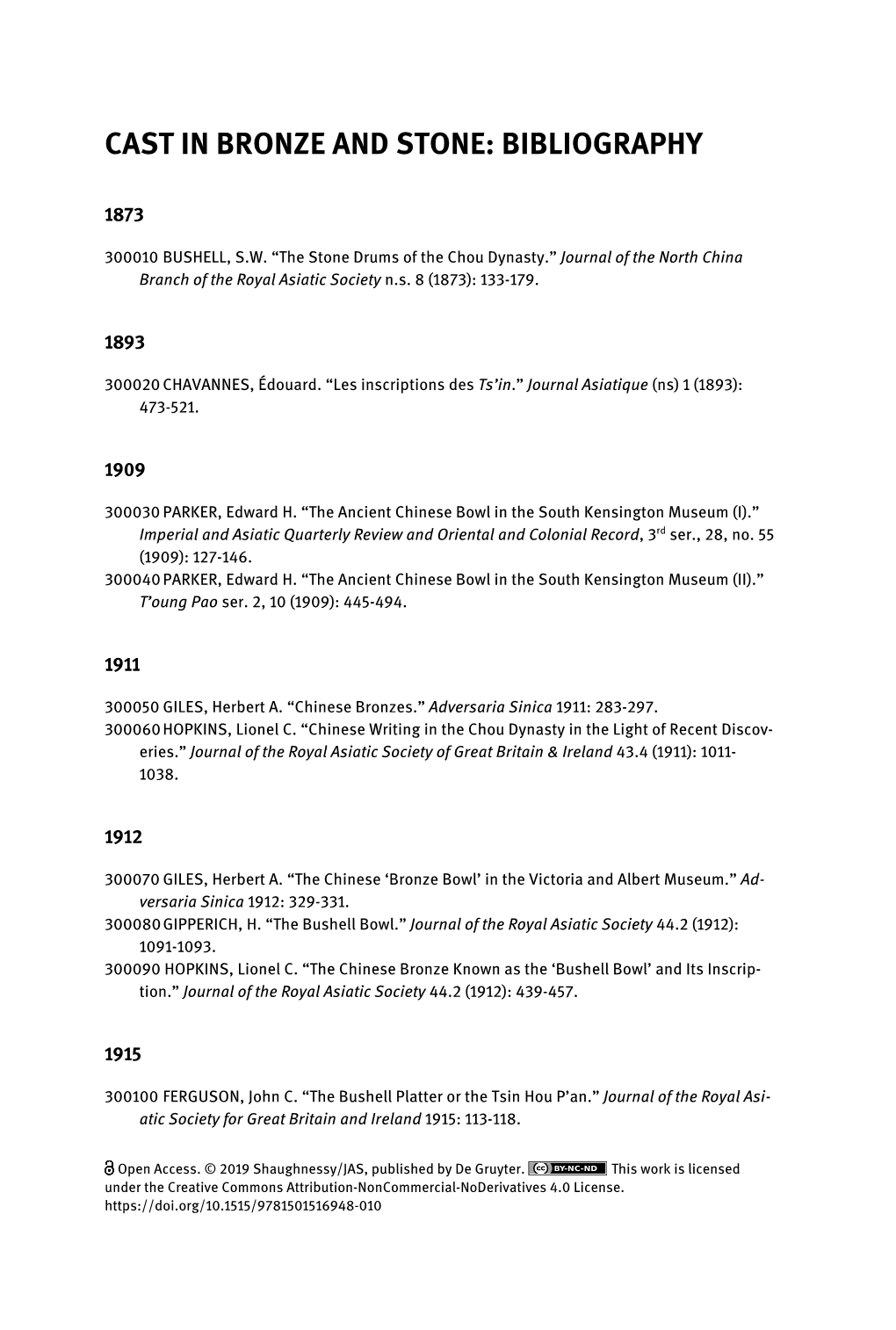 Cast in Bronze and Stone: Bibliography