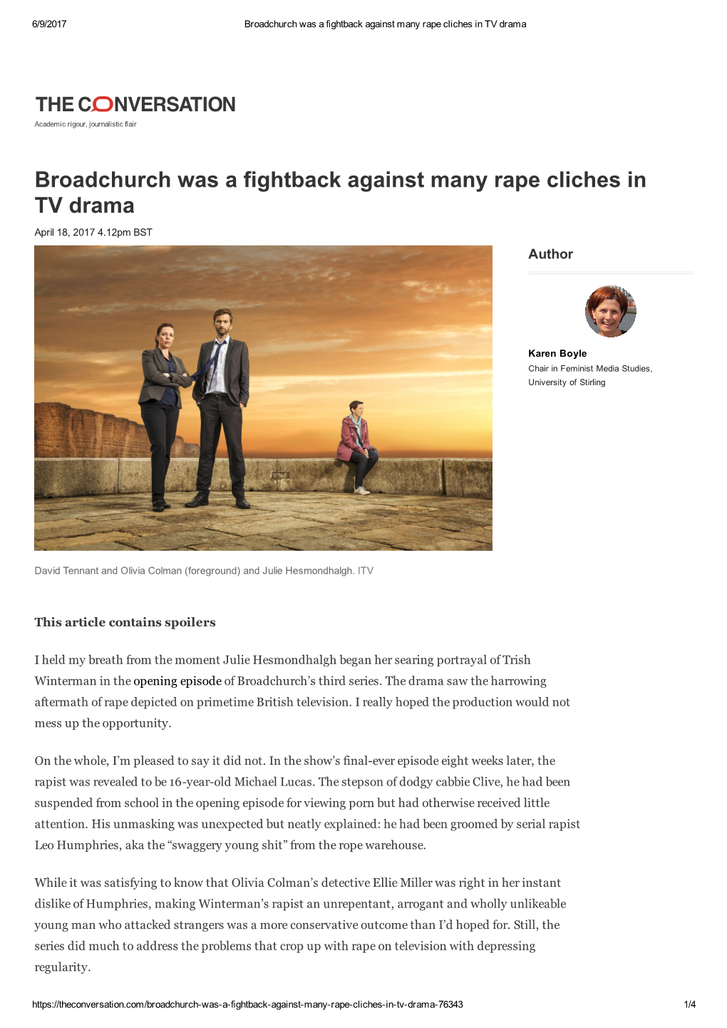 Broadchurch Was a Fightback Against Many Rape Cliches in TV Drama