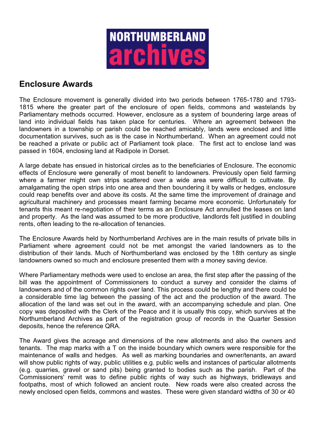 Enclosure Awards