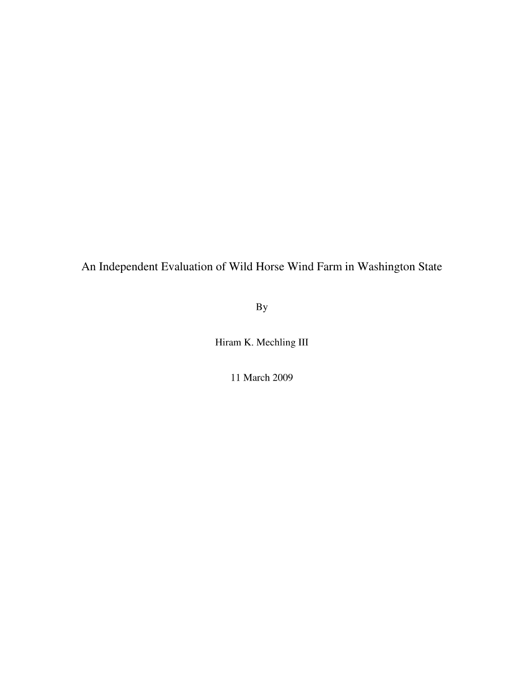 An Independent Evaluation of Wild Horse Wind Farm in Washington State