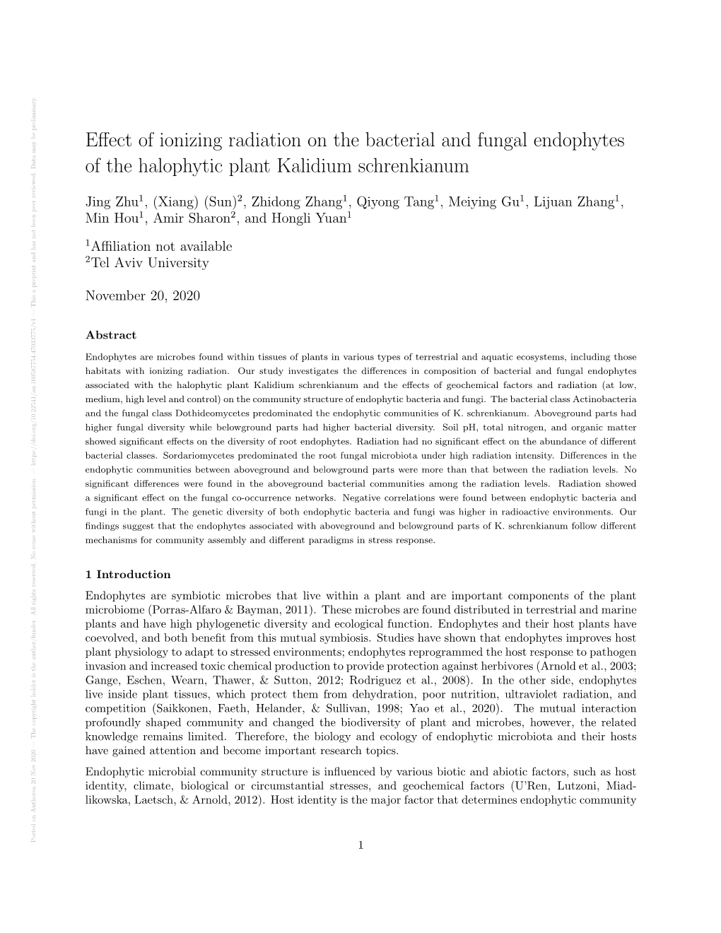 Effect of Ionizing Radiation on the Bacterial and Fungal Endophytes Of