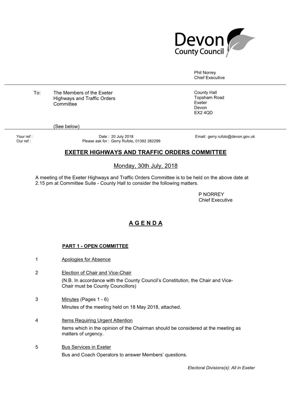 (Public Pack)Agenda Document for Exeter Highways and Traffic Orders