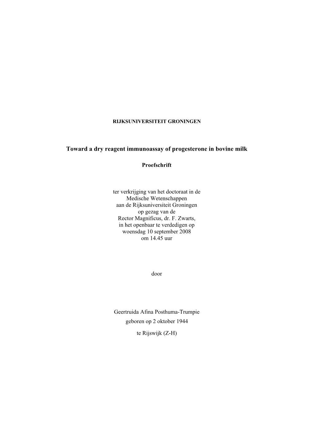 Toward a Dry Reagent Immunoassay of Progesterone in Bovine Milk