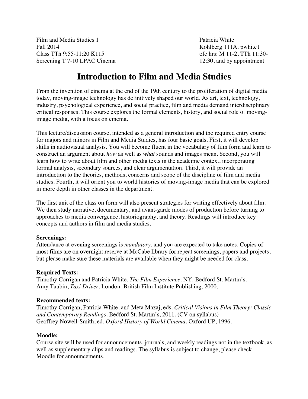 Introduction to Film and Media Studies