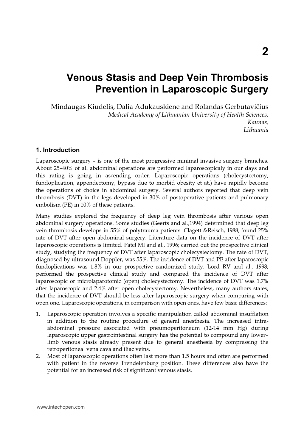 Venous Stasis and Deep Vein Thrombosis Prevention in Laparoscopic Surgery