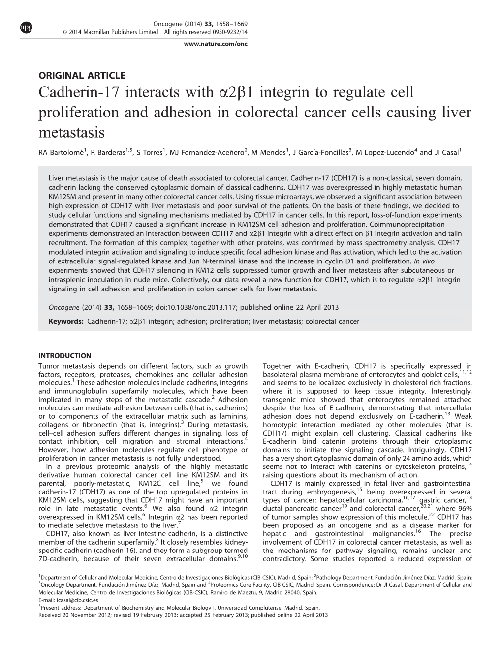 1 Integrin to Regulate Cell Proliferation and Adhesion in Colorectal Cancer Cells Causing Liver Metastasis