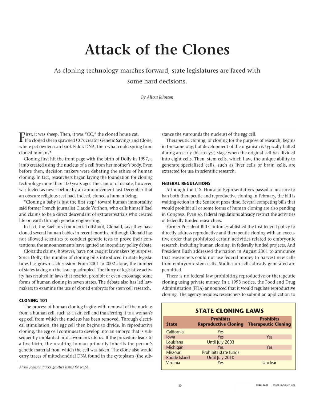 CLONING LAWS Egg Cell from Which the Nucleus Has Been Removed