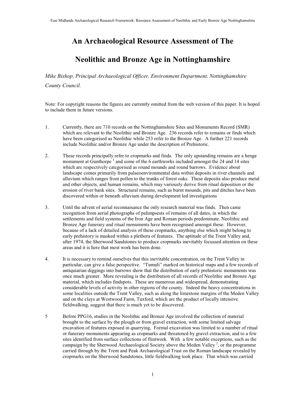 East Midlands Archaeological Research Framework: Resource Assessment of Neolithic and Early Bronze Age Nottinghamshire