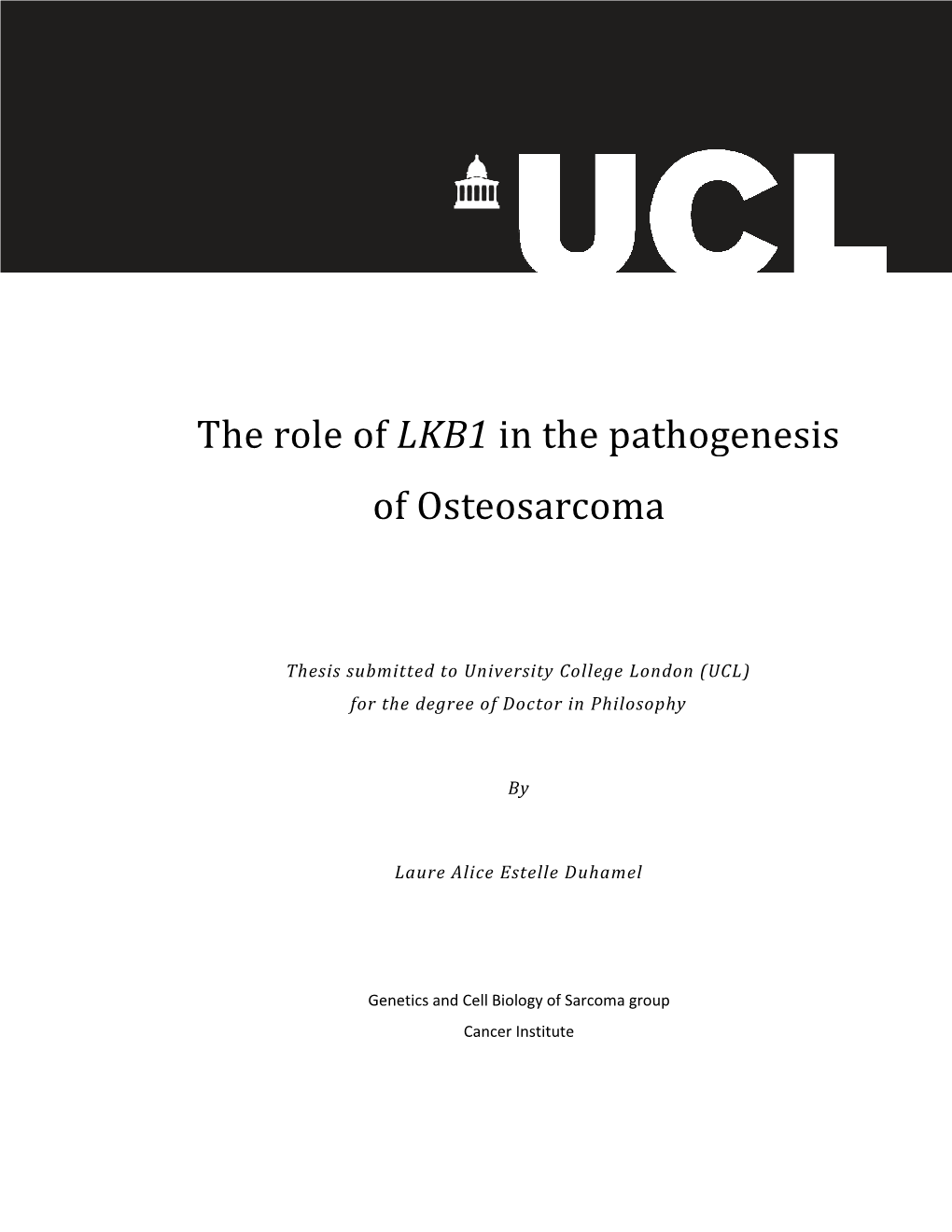 The Role of LKB1 in the Pathogenesis of Osteosarcoma