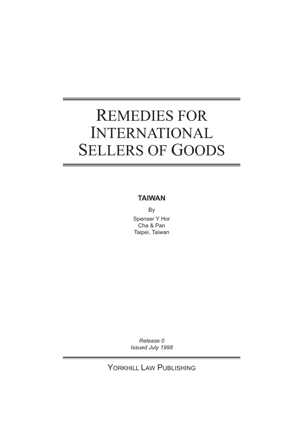 Remedies for International Sellers of Goods in Taiwan