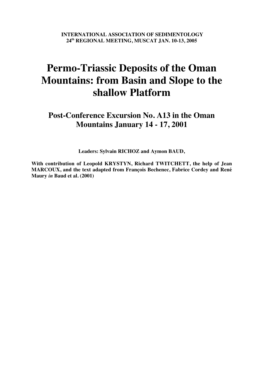 Permo-Triassic Deposits of the Oman Mountains: from Basin and Slope to the Shallow Platform