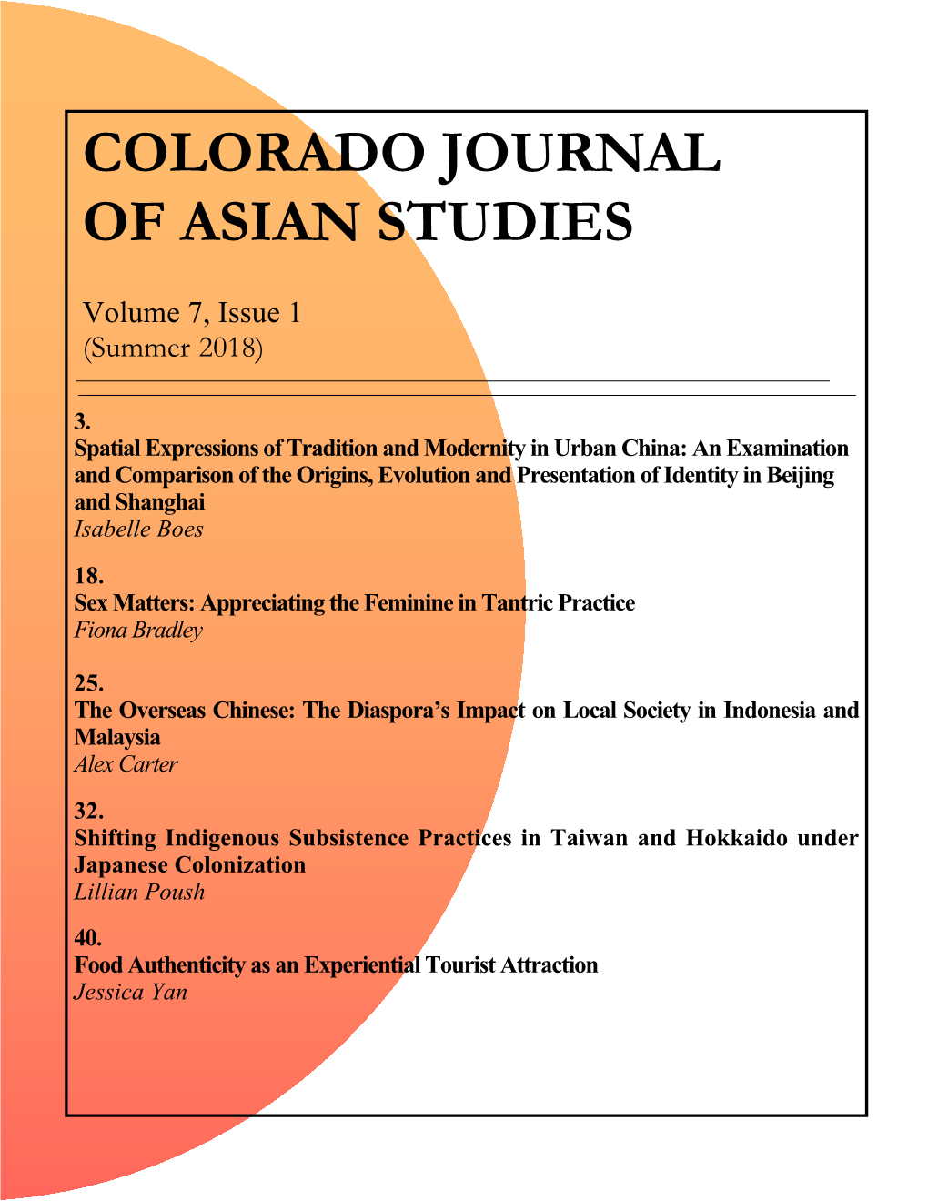 Colorado Journal of Asian Studies