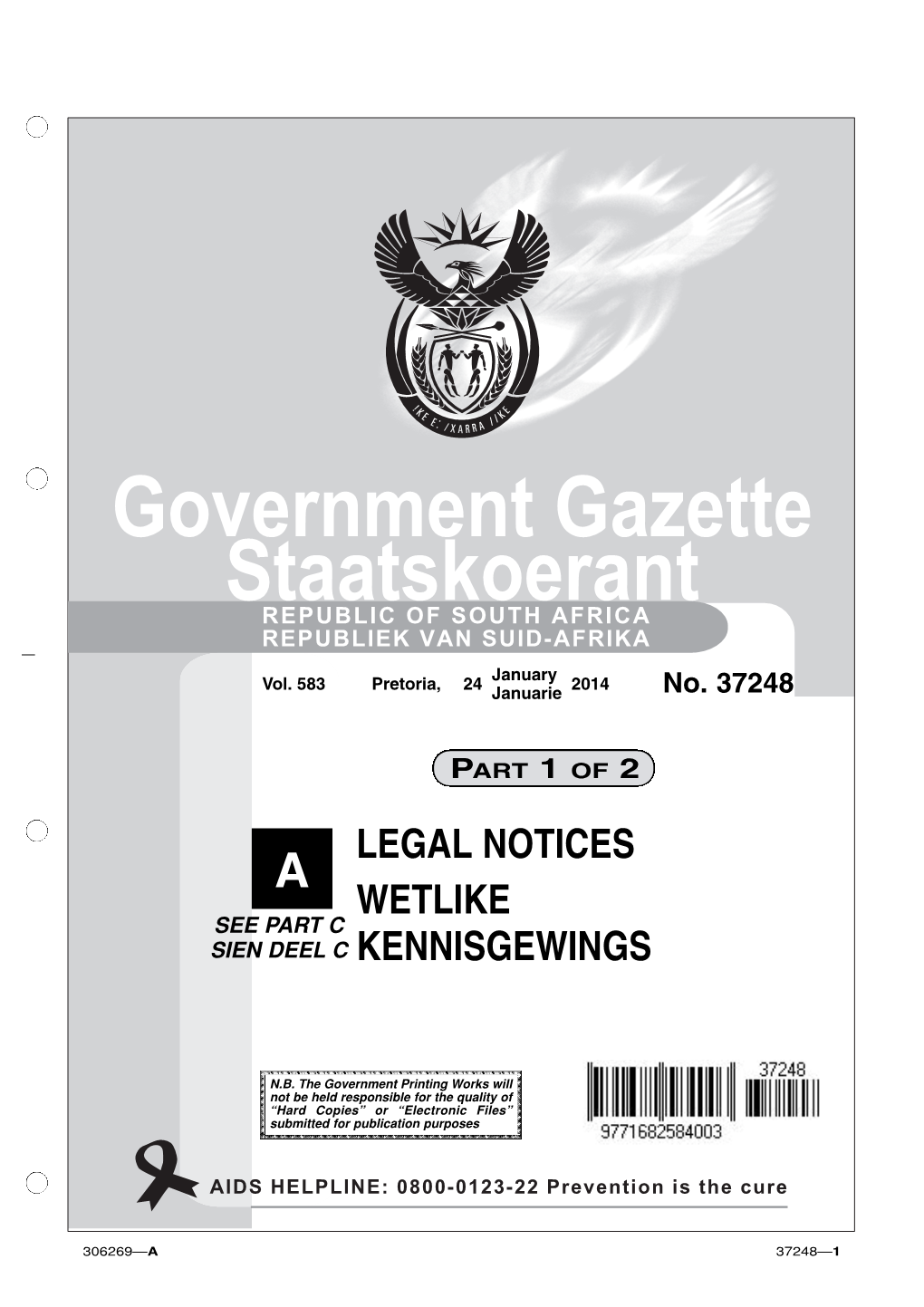 Government Gazette Staatskoerant REPUBLIC of SOUTH AFRICA REPUBLIEK VAN SUID-AFRIKA January Vol