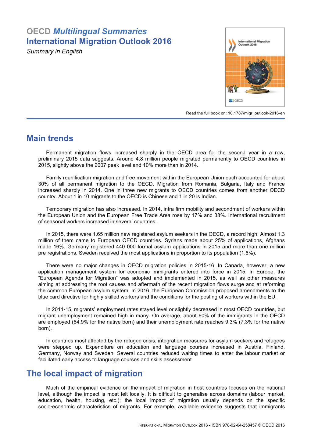 Migration Outlook 2016 Summary in English