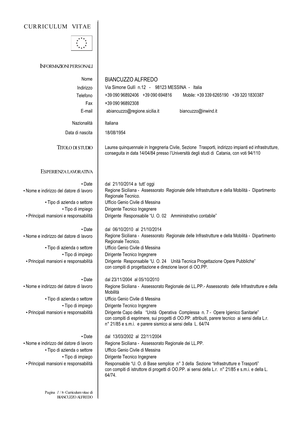 Curriculum Vitae Biancuzzo Alfredo