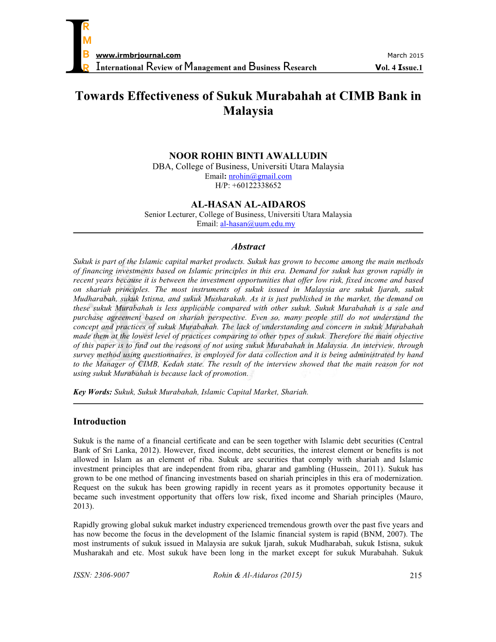 Towards Effectiveness of Sukuk Murabahah at CIMB Bank in Malaysia