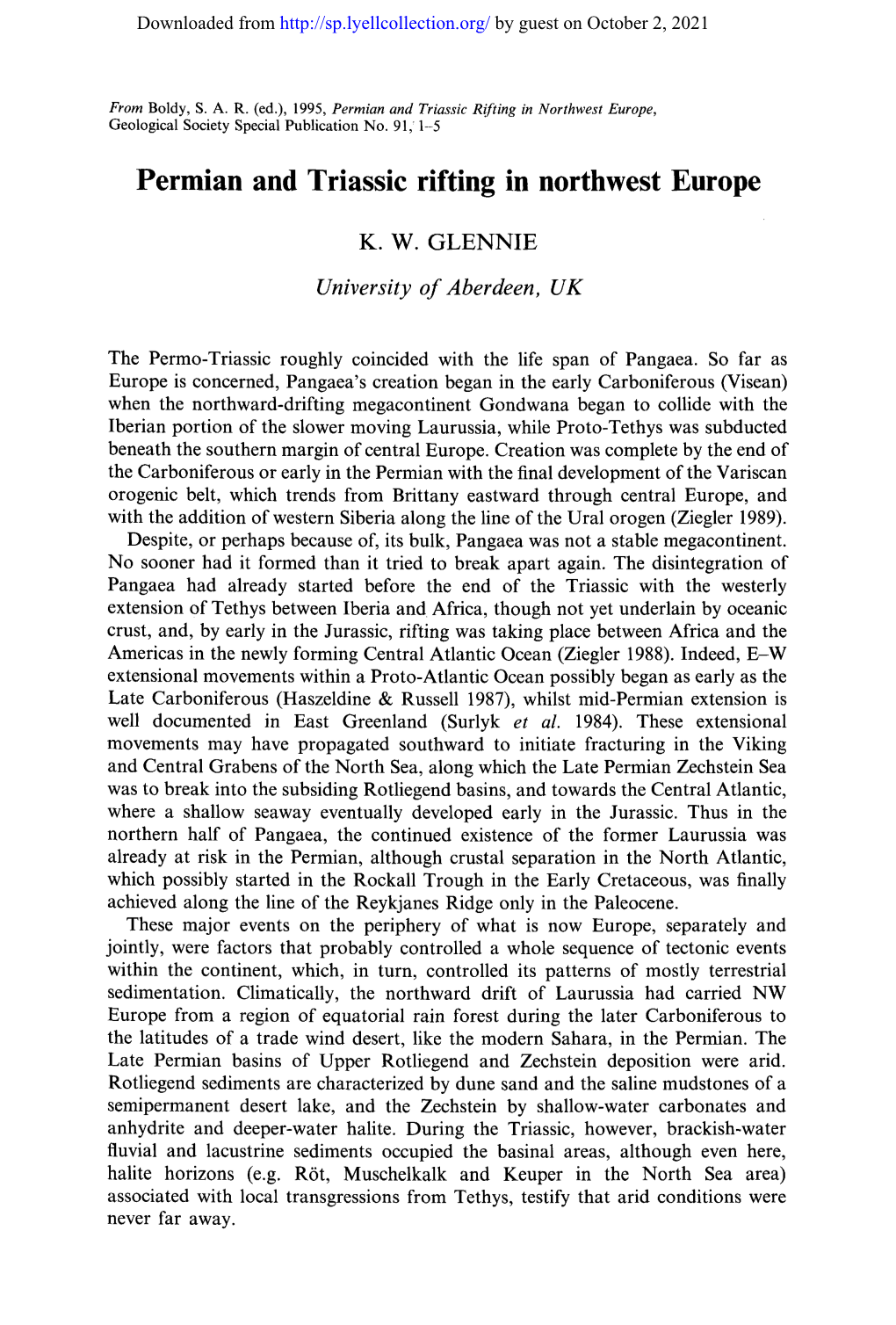 Permian and Triassic Rifting in Northwest Europe, Geological Society Special Publication No