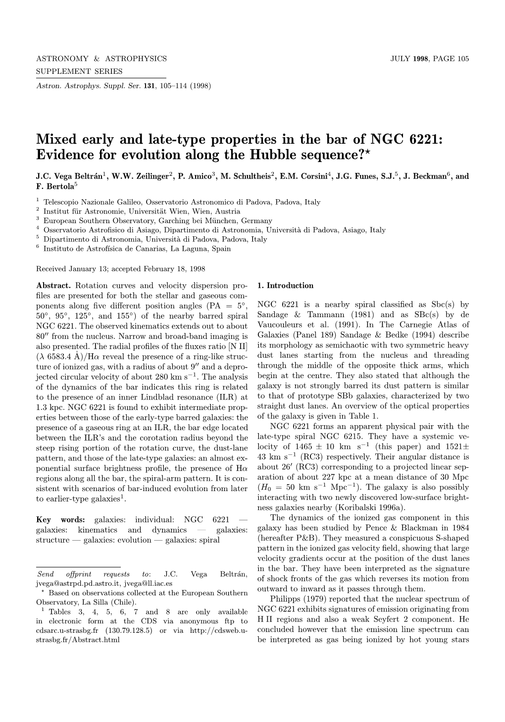 Mixed Early and Late-Type Properties in the Bar of NGC 6221: Evidence for Evolution Along the Hubble Sequence??