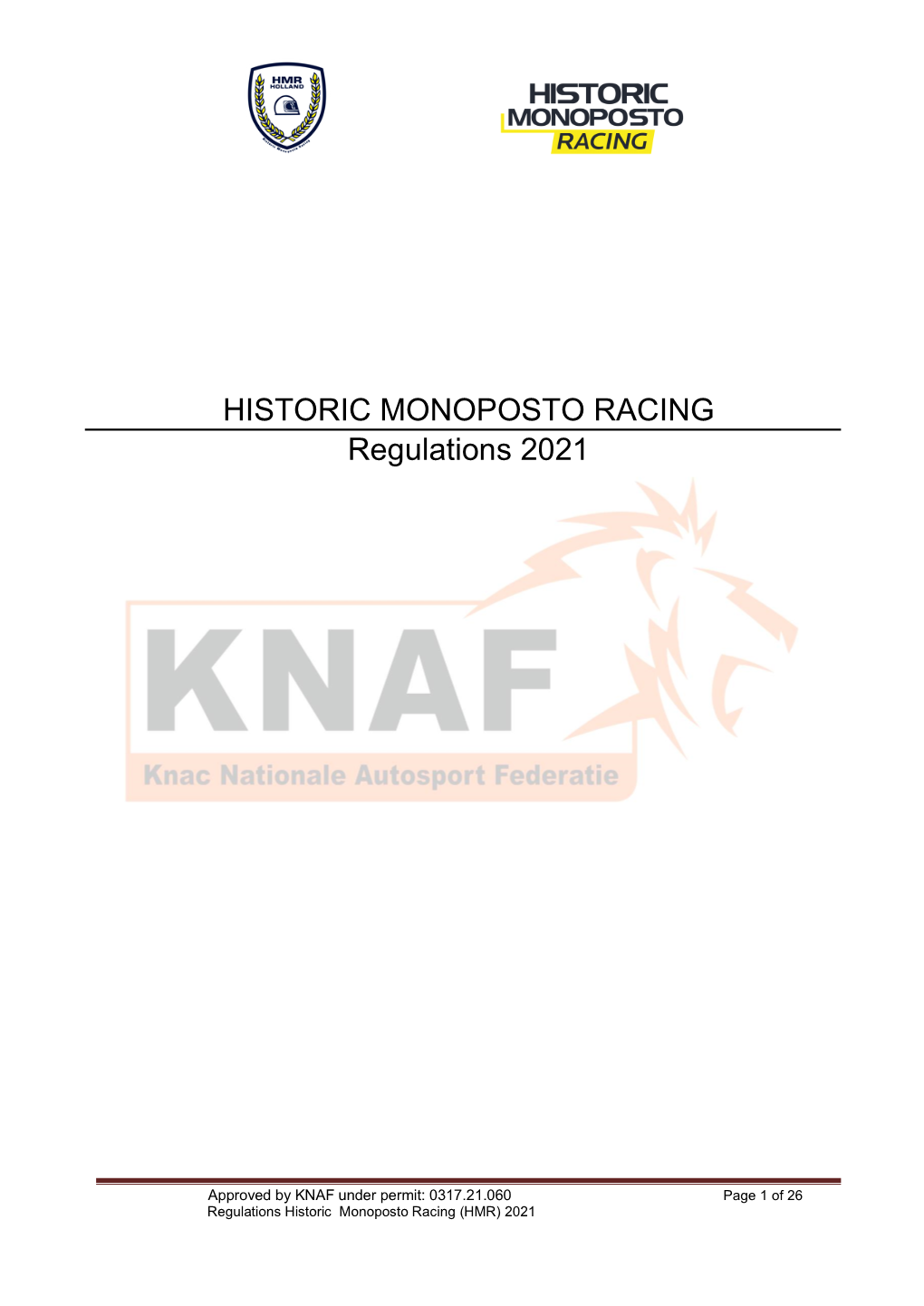 HISTORIC MONOPOSTO RACING Regulations 2021