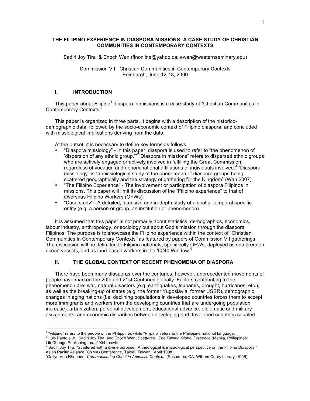 The Filipino Experience in Diaspora Missions: a Case Study of Christian Communities in Contemporary Contexts