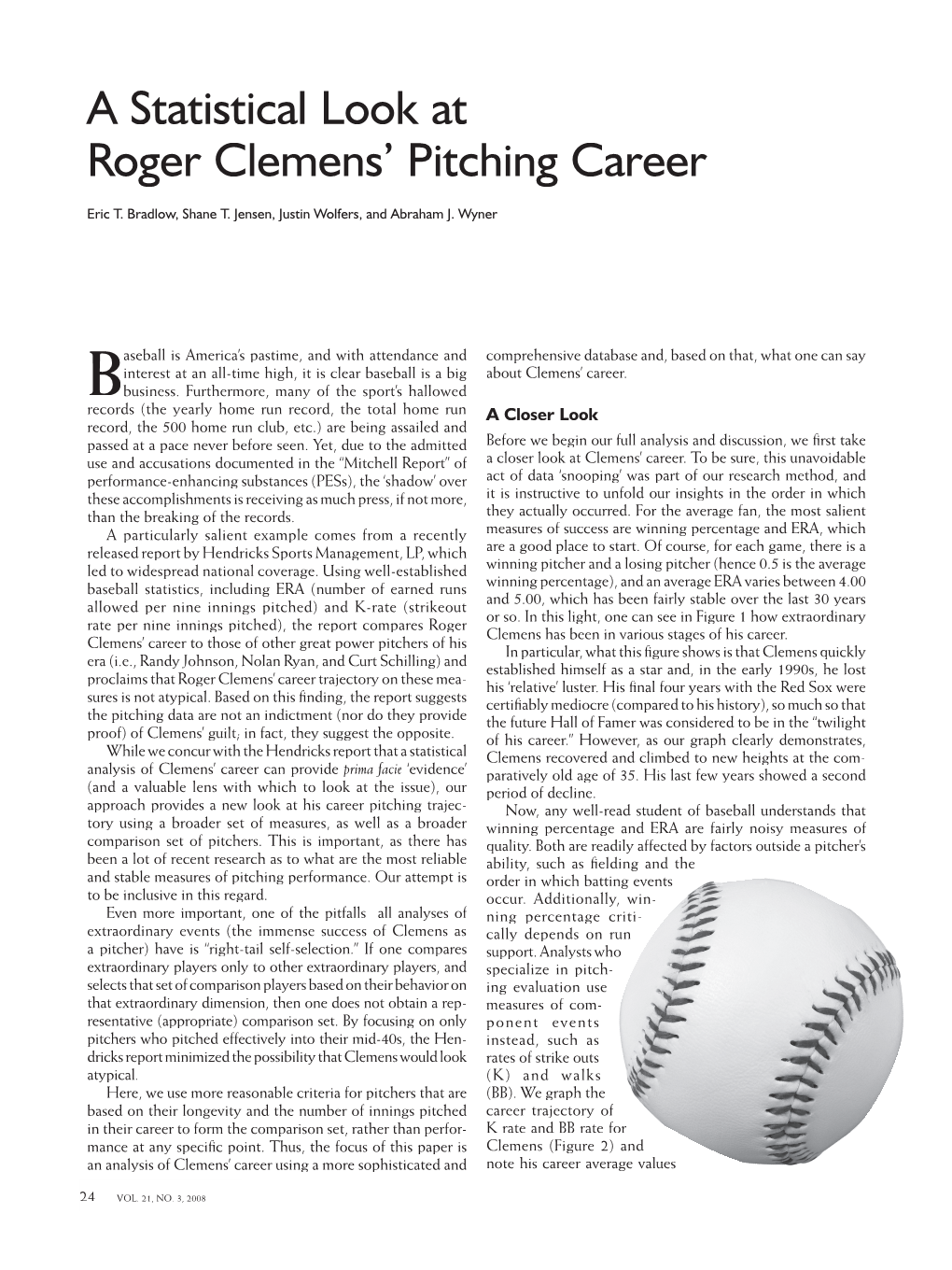 A Statistical Look at Roger Clemens' Pitching Career