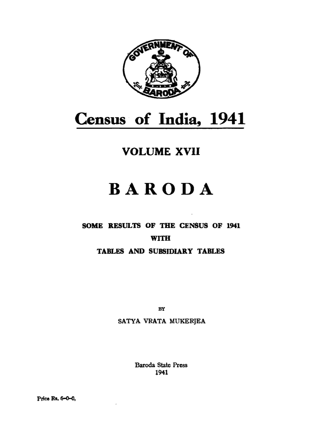 Some Results of the Census of 1941 with Tables and Subsidiary Tables