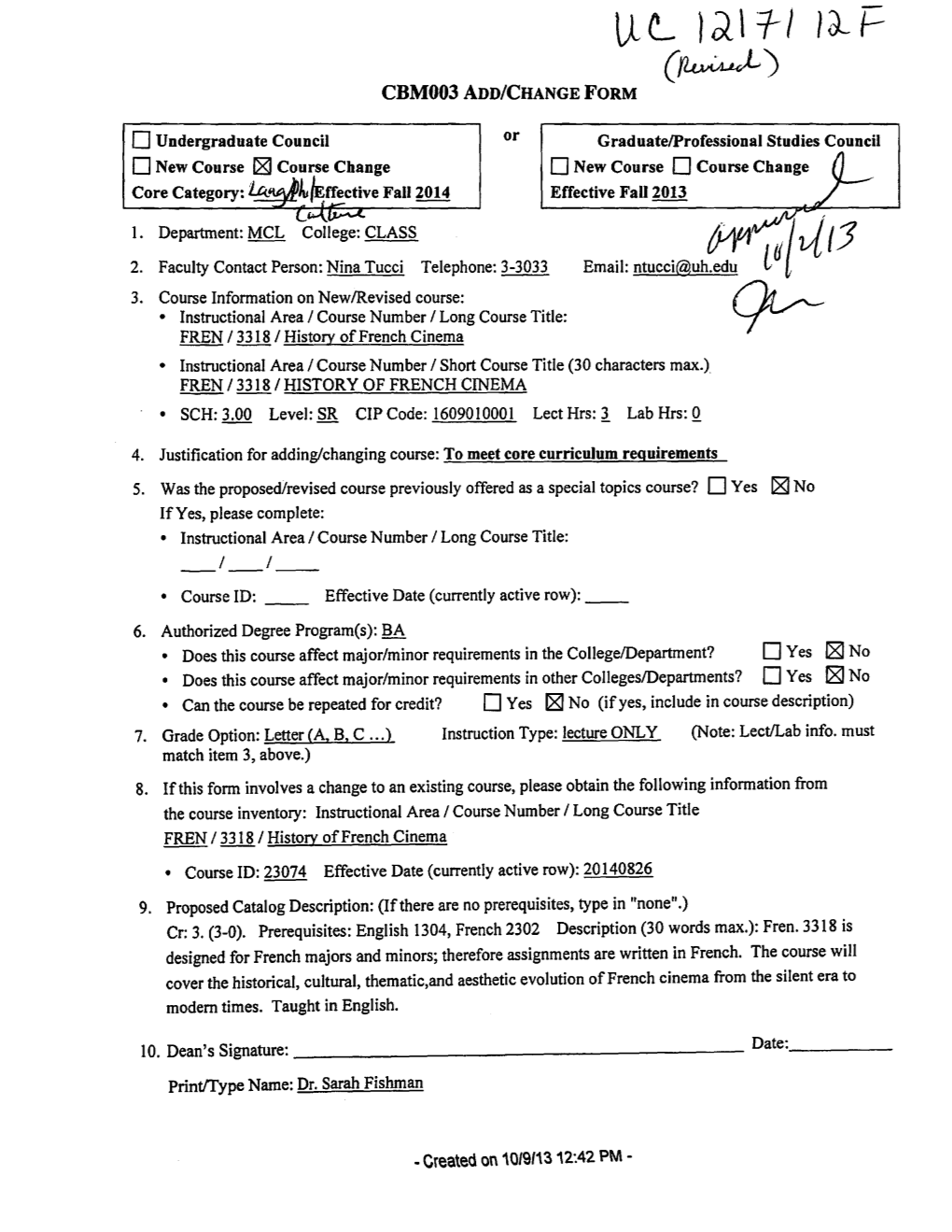 Uc L J\ :R-1 ~~ 1-­ C~) CBM003 ADD/CHANGE FORM