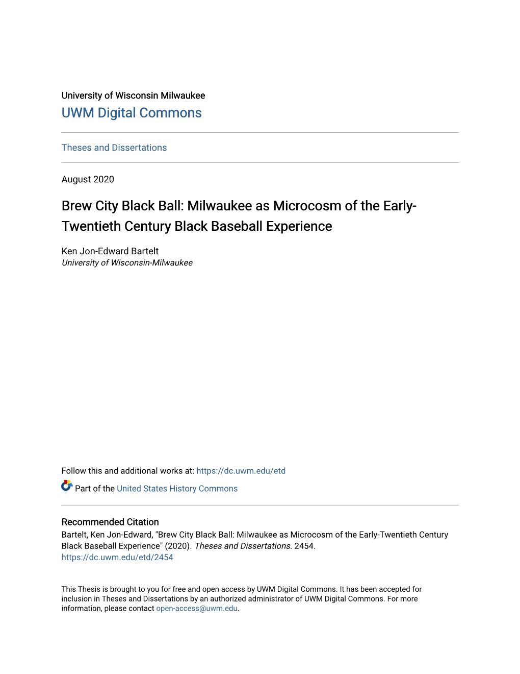 Milwaukee As Microcosm of the Early-Twentieth Century Black Baseball Experience