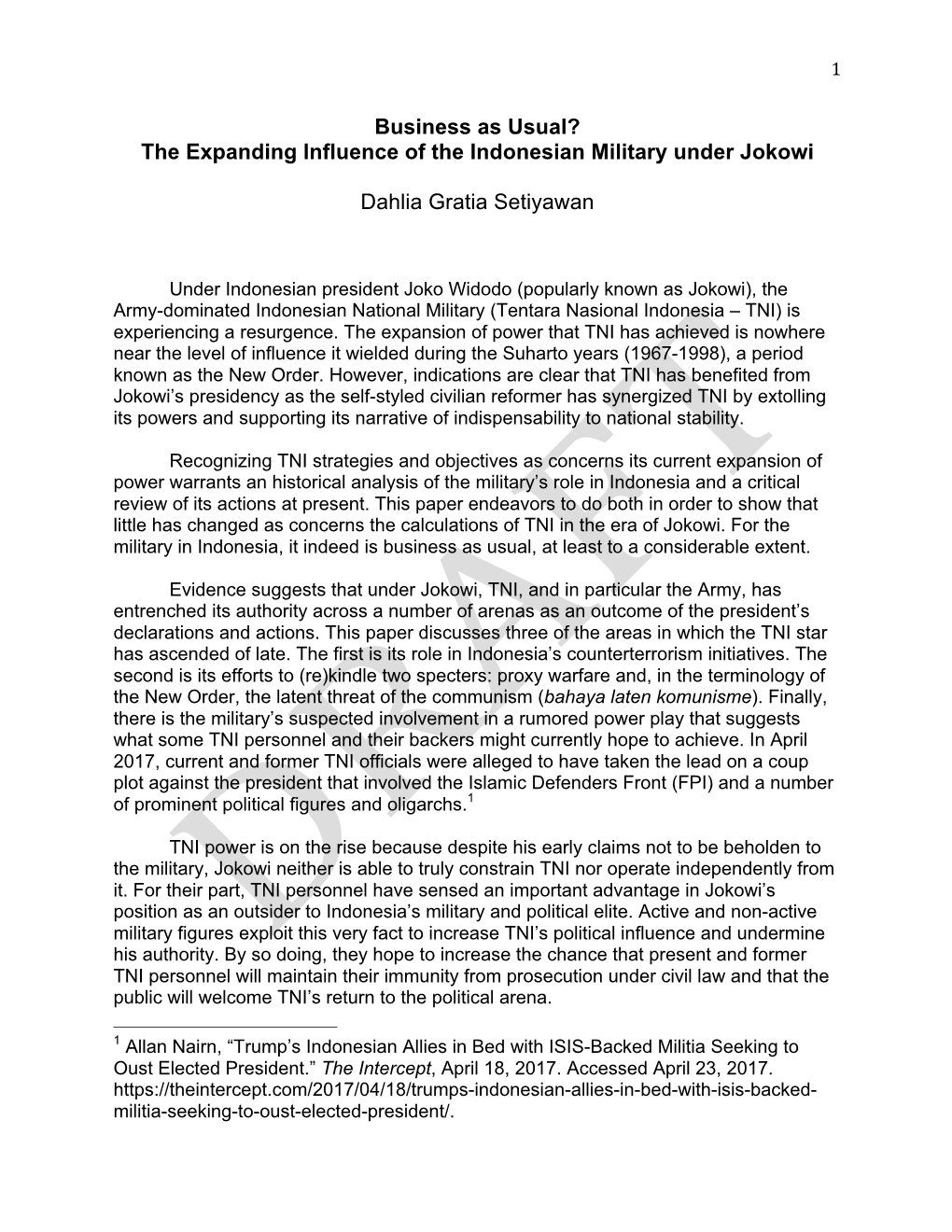 The Expanding Influence of the Indonesian Military Under Jokowi