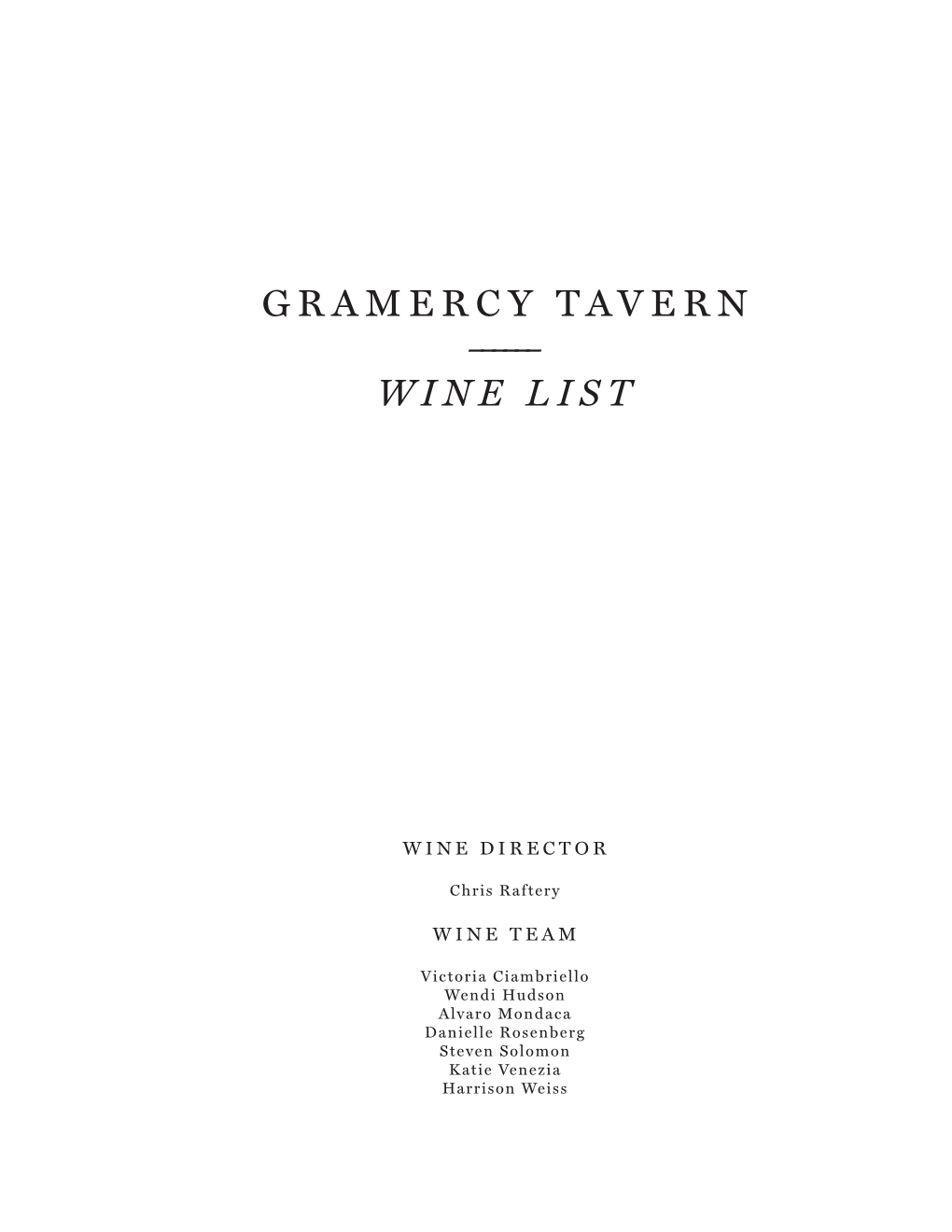 Gramercy Tavern – ––––– Wine List