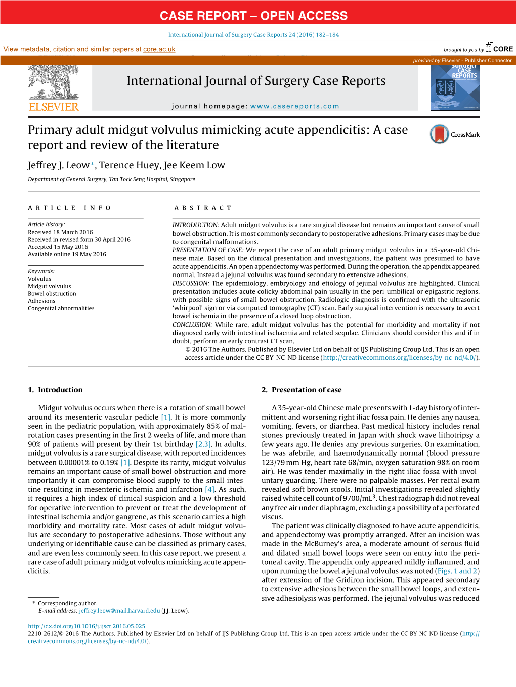 Primary Adult Midgut Volvulus Mimicking Acute Appendicitis: a Case