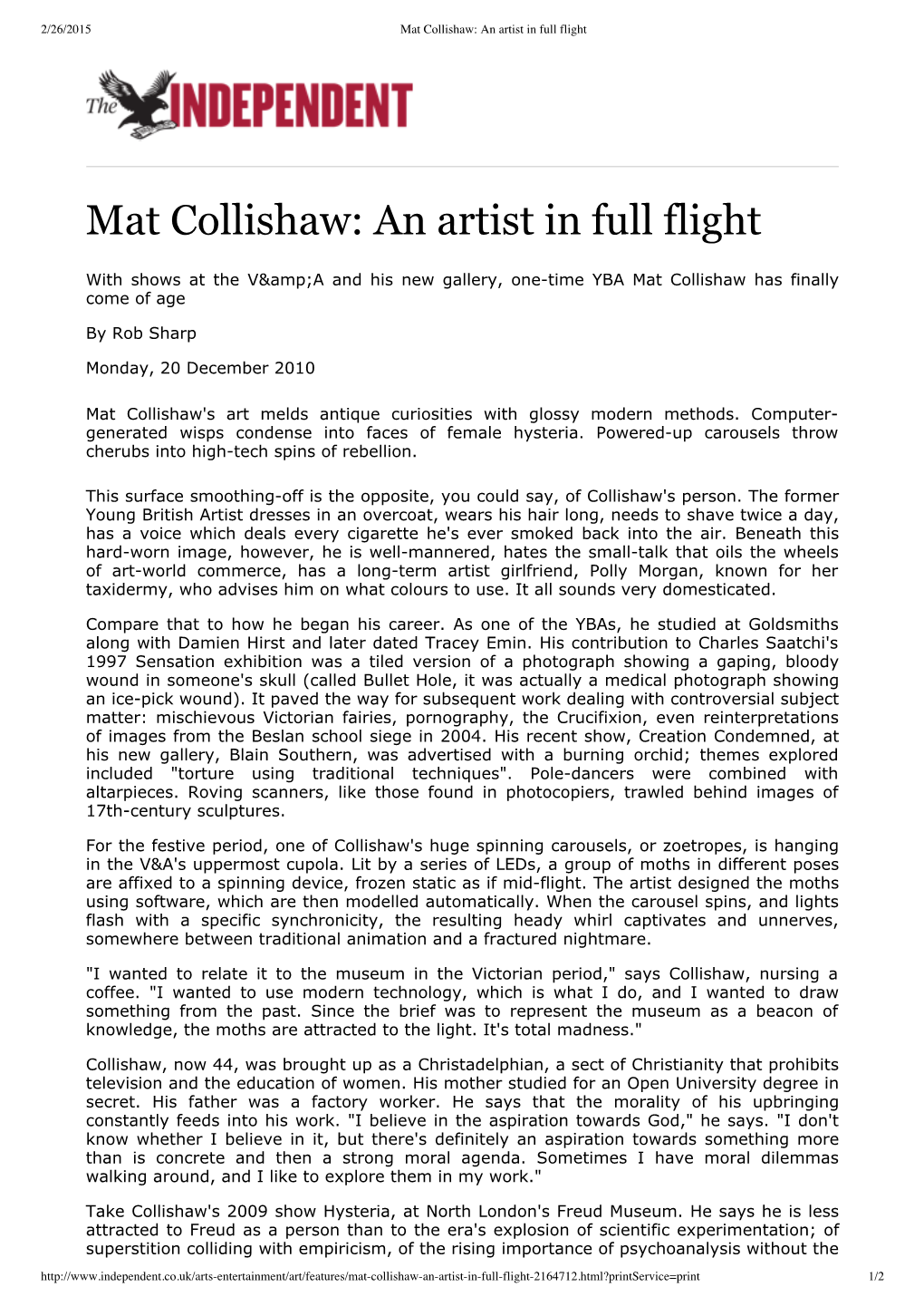 Mat Collishaw: an Artist in Full Flight
