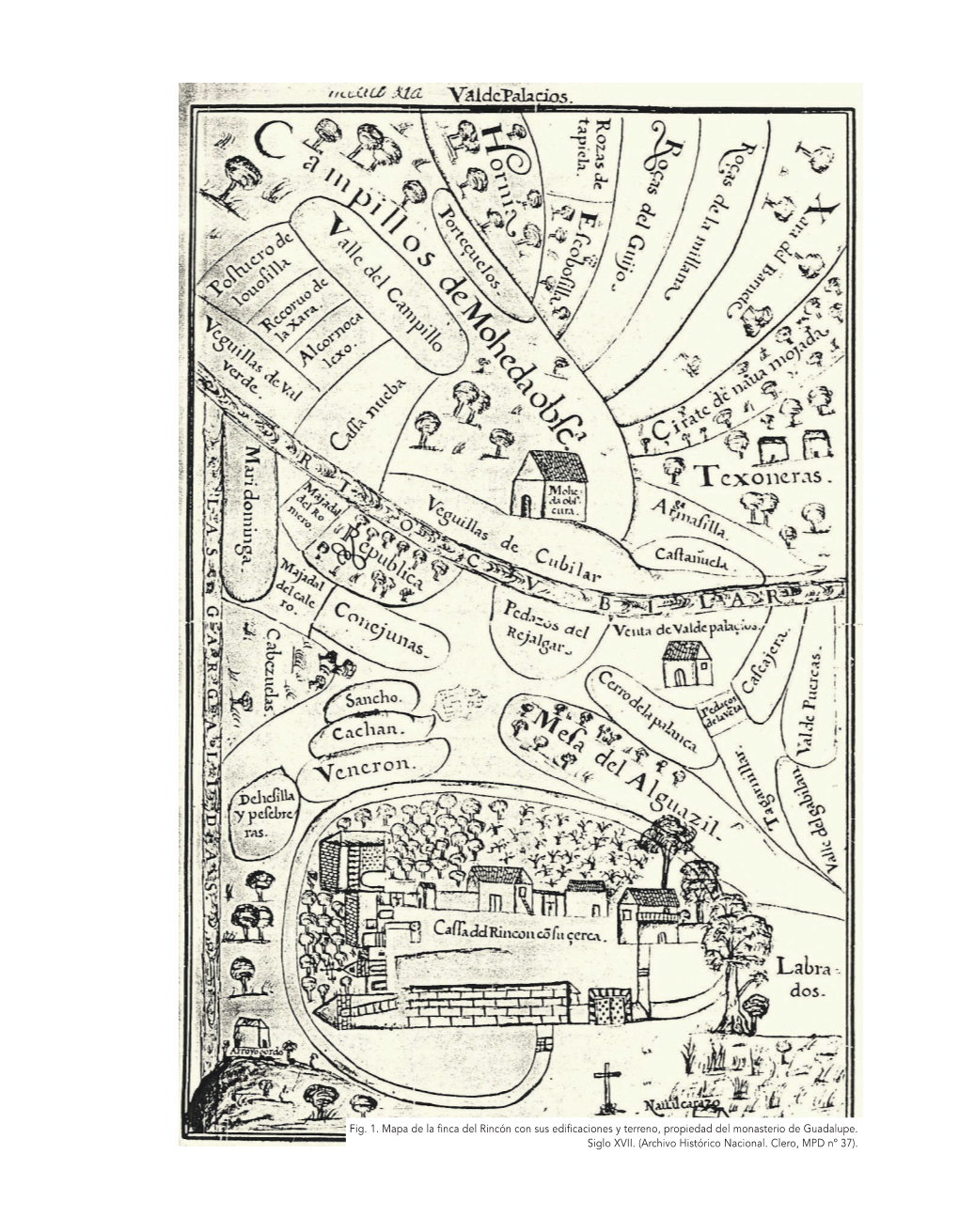 Fig. 1. Mapa De La Finca Del Rincón Con Sus Edificaciones Y Terreno, Propiedad Del Monasterio De Guadalupe