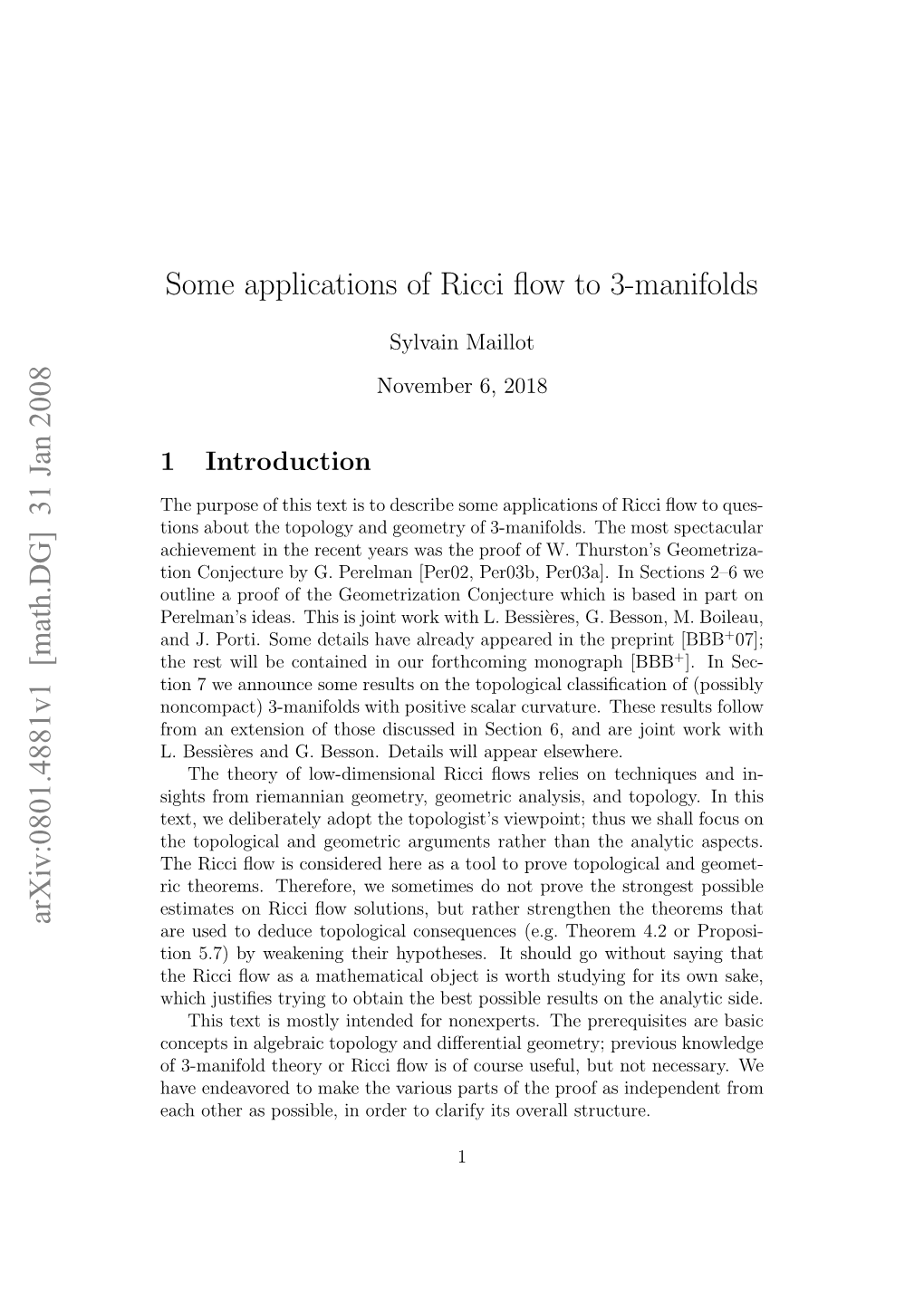 Some Applications of Ricci Flow to 3-Manifolds