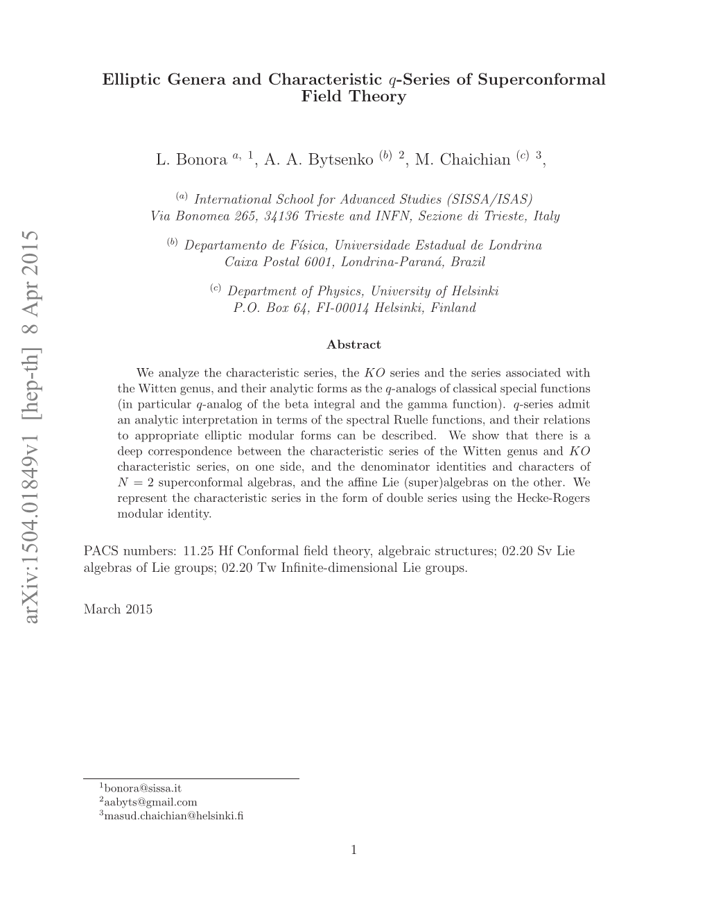 Arxiv:1504.01849V1 [Hep-Th] 8 Apr 2015 Ac 2015 March Groups