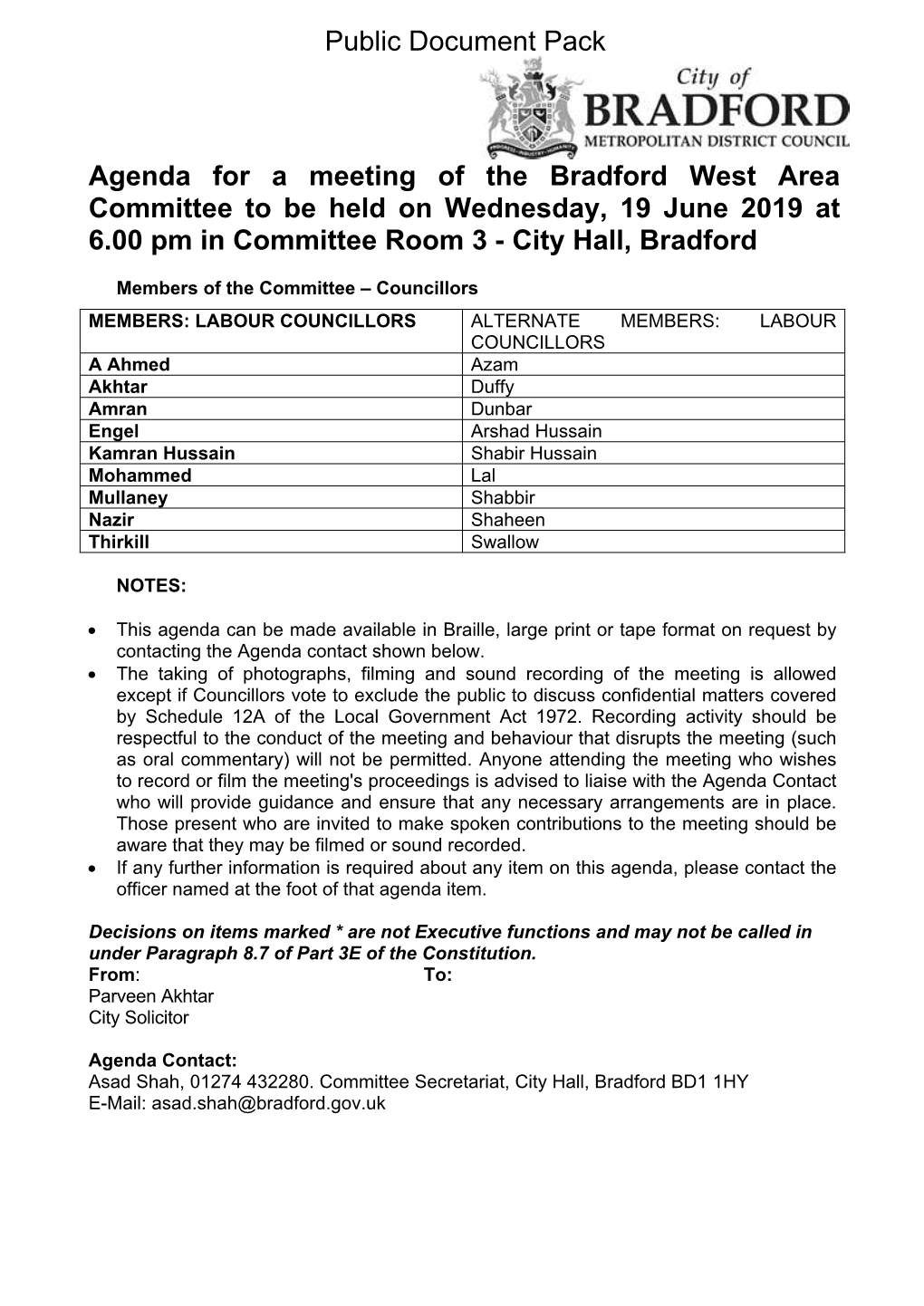 (Public Pack)Agenda Document for Bradford West Area Committee, 19