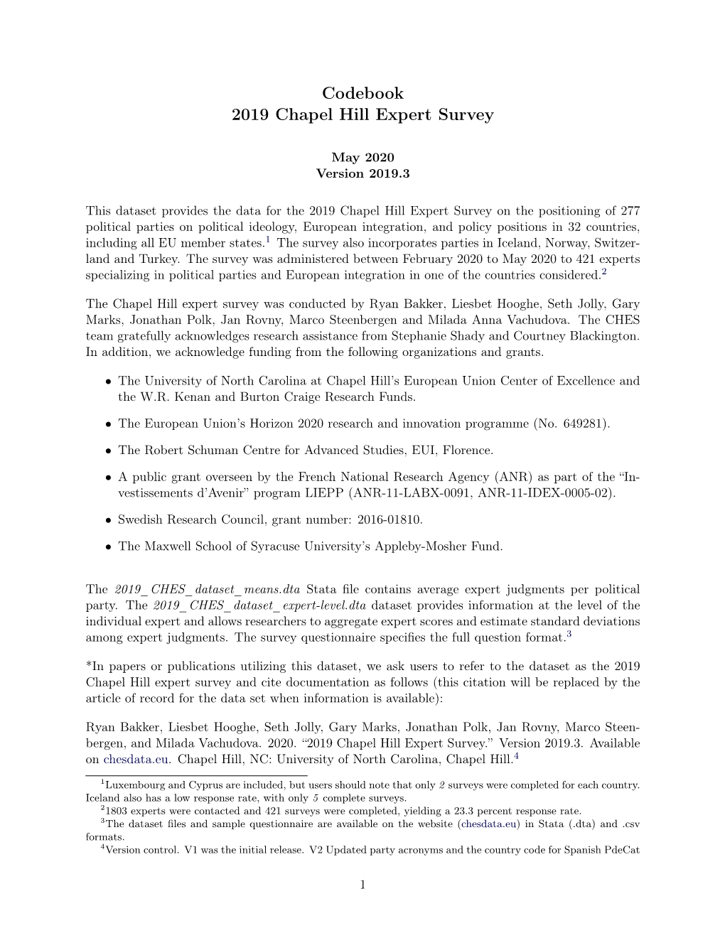 Codebook 2019 Chapel Hill Expert Survey