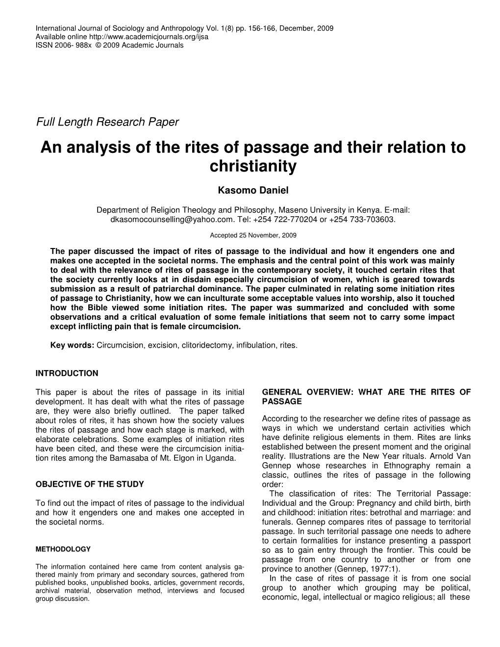 An Analysis of the Rites of Passage and Their Relation to Christianity