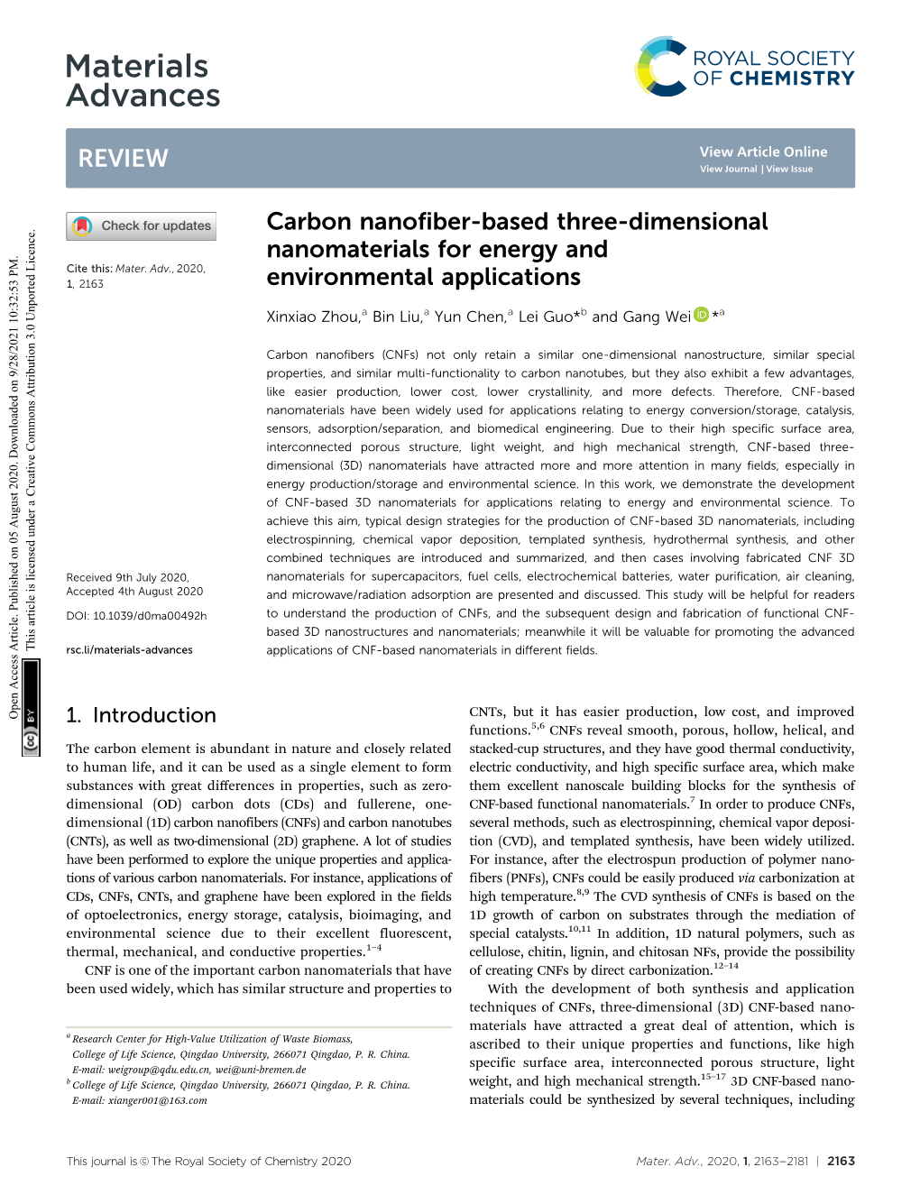 Carbon Nanofiber-Based Three-Dimensional Nanomaterials for Energy and Cite This: Mater