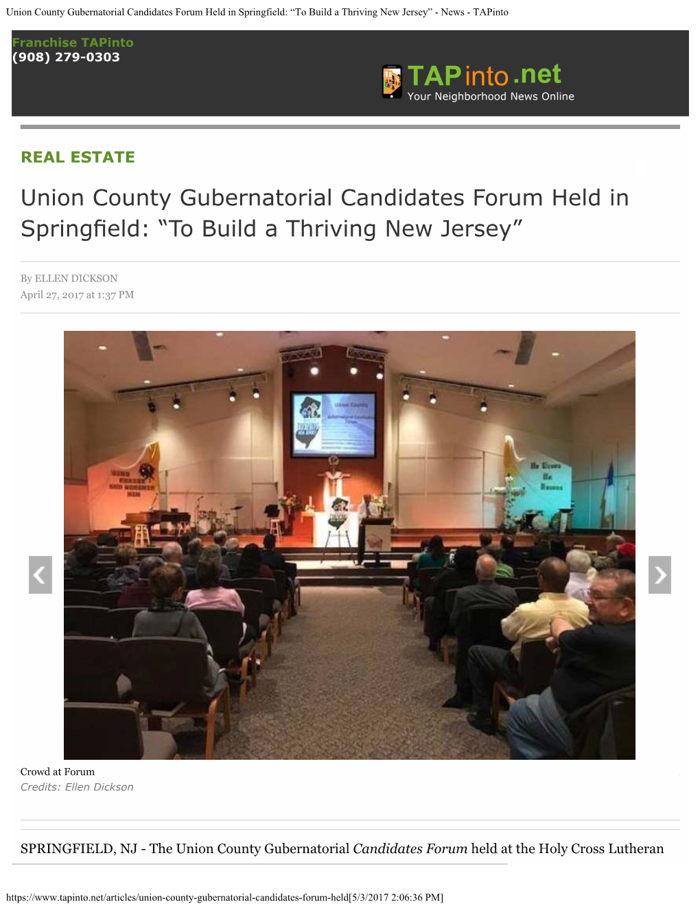 Union County Gubernatorial Candidates Forum Held in Springfield: “To Build a Thriving New Jersey” - News - Tapinto