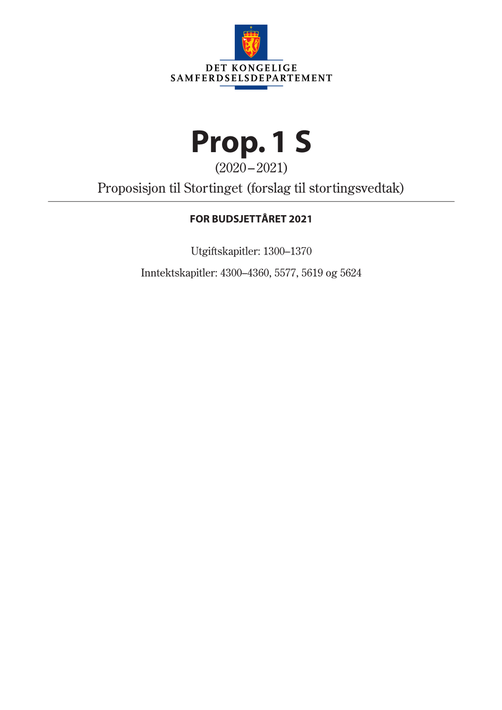 Prop. 1 S (2020–2021) Proposisjon Til Stortinget (Forslag Til Stortingsvedtak)