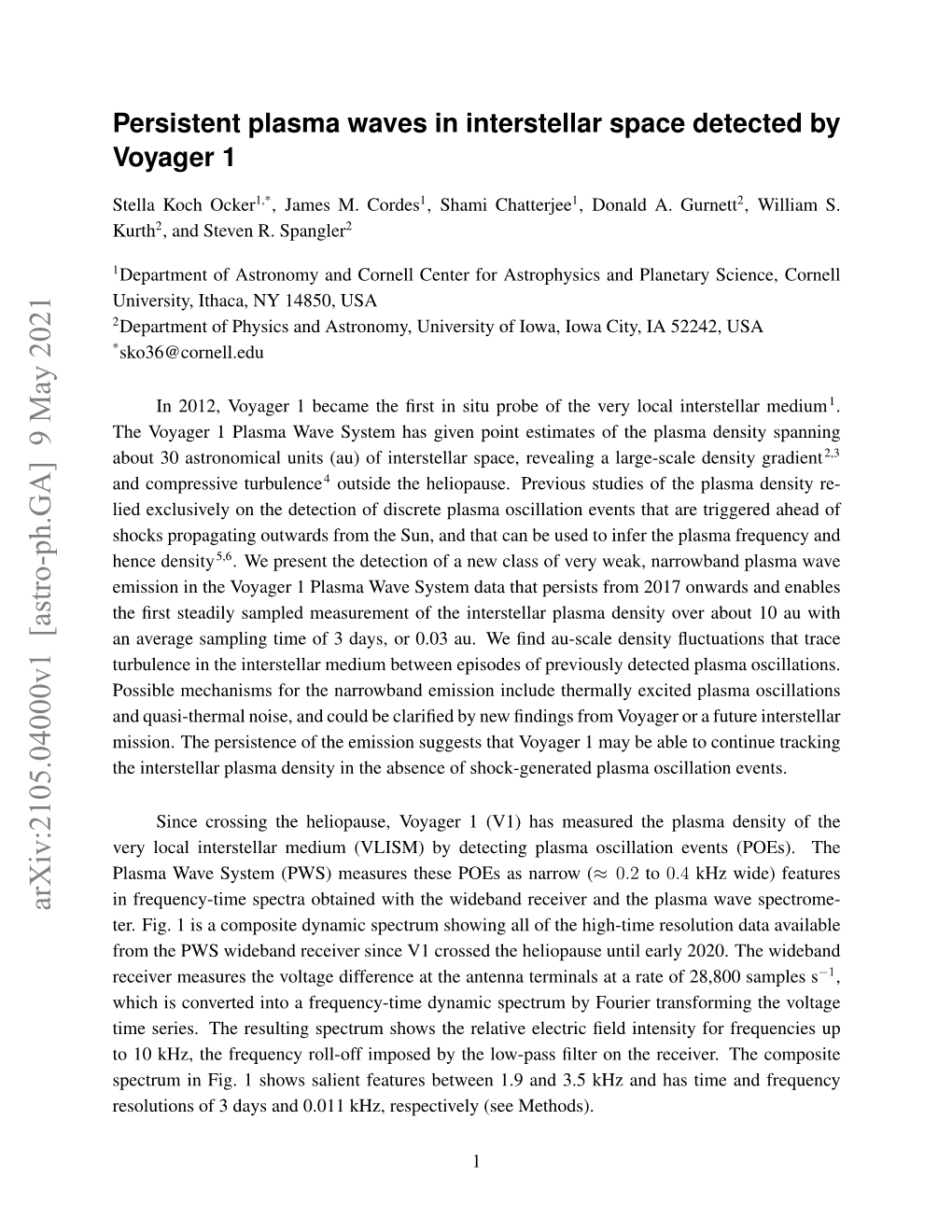 Persistent Plasma Waves in Interstellar Space Detected by Voyager 1