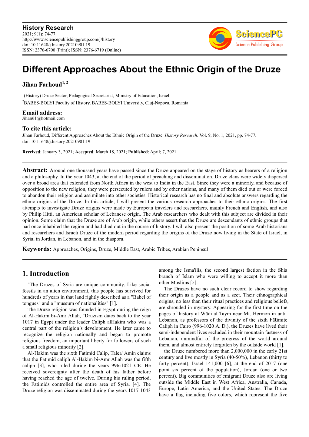 Different Approaches About the Ethnic Origin of the Druze