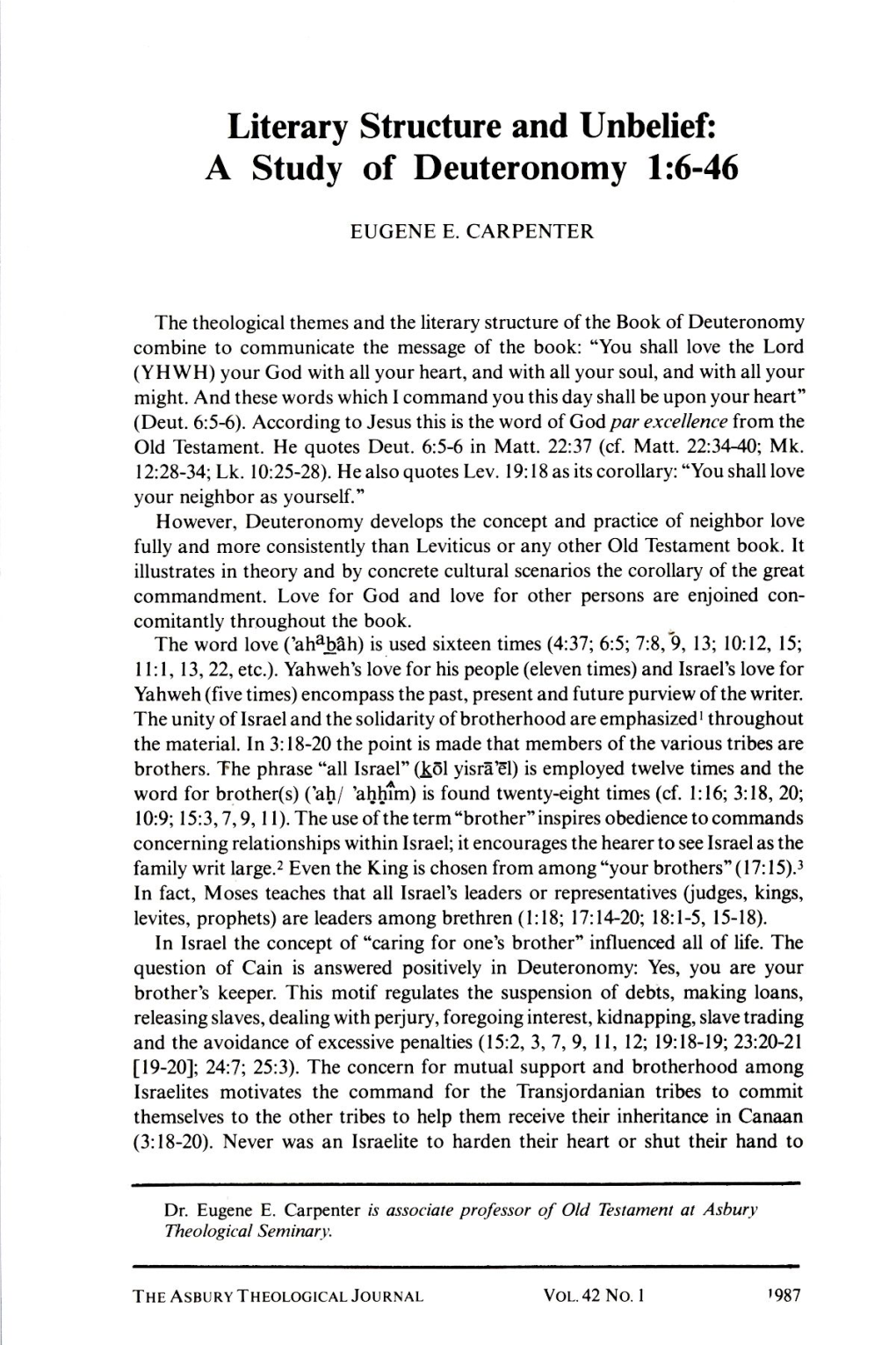 Literary Structure and Unbelief: a Study of Deuteronomy 1:6-46