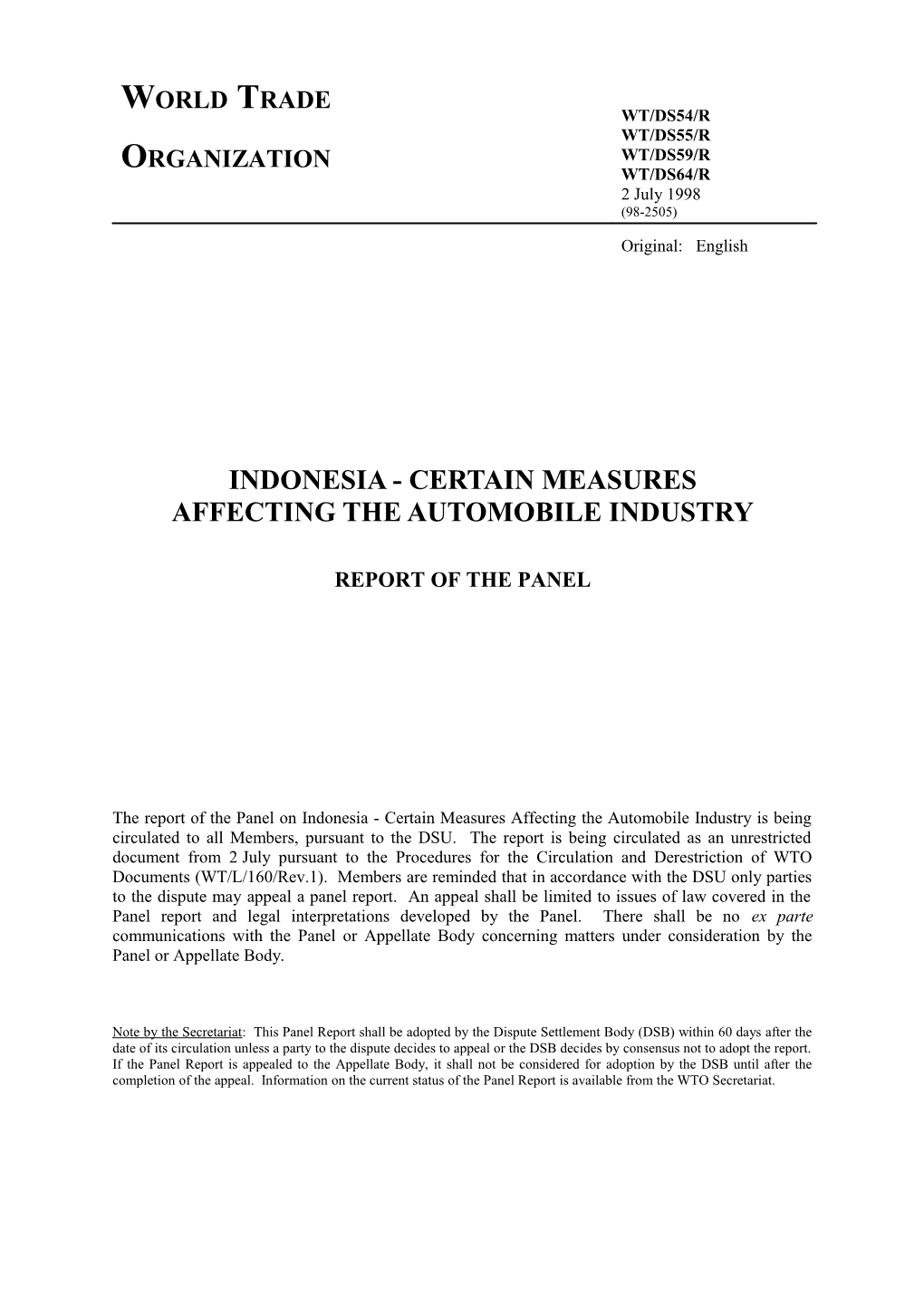 Indonesia - Certain Measures Affecting the Automobile Industry