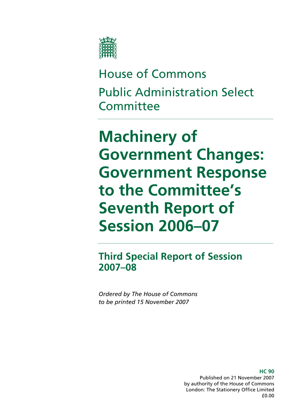 Government Response to the Committee's Seventh Report Of
